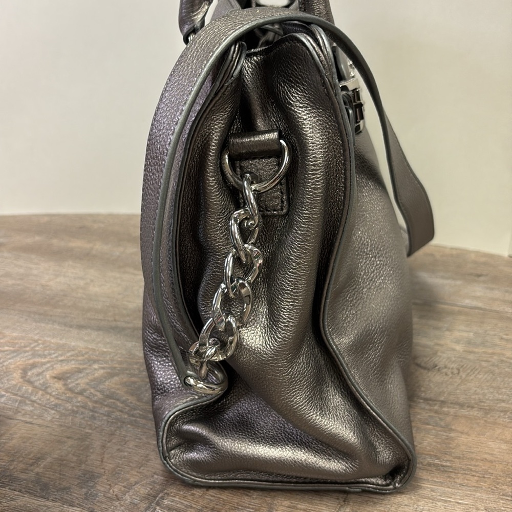 Michael Kors Hamilton Large Leather Tote Nickel Silver Satchel Shoulder Bag - Picture 5 of 9